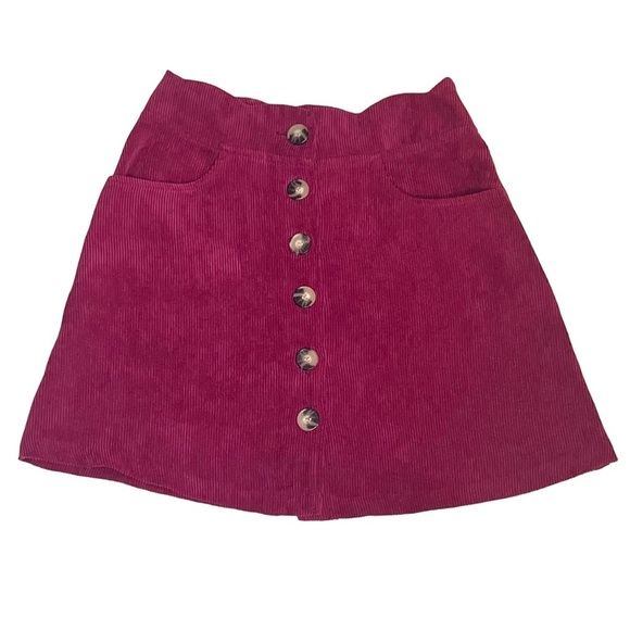 In Girl burgundy petal tulip waist button front corduroy skirt Sz 10/12 - Picture 1 of 5